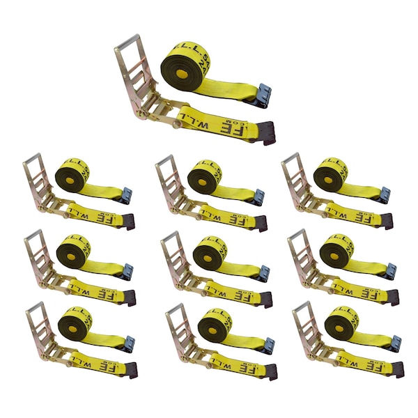 Heavy Duty 3" x 30' Ratchet Tie Down Strap Flat Hook for Farm Trailer Truck Yellow, 10PK